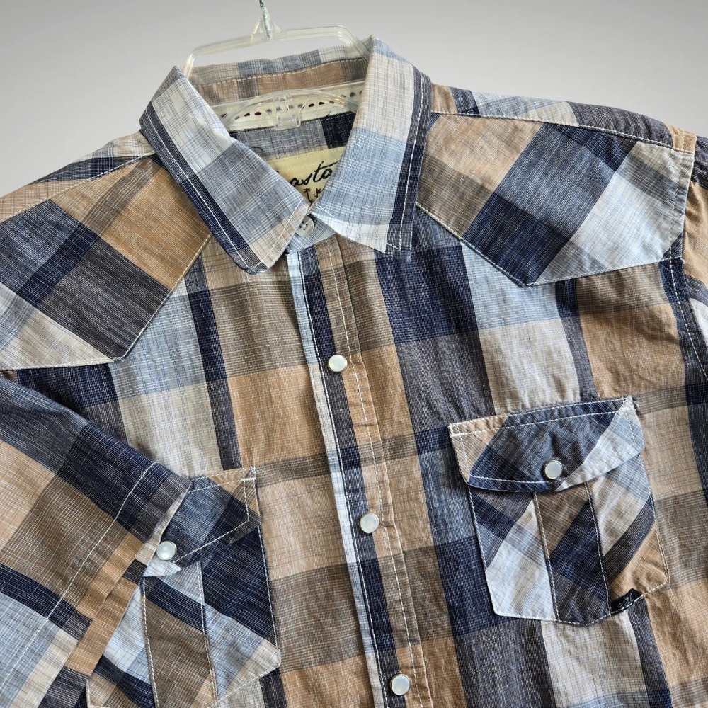 Coastal Western Shirt Plaid‎ Pearl Snap Button Up Cowboy Rodeo Medium